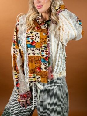 POL Striped Natural Multi-Color Top